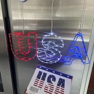 Hanging USA sign, battery lights, red white & blue-4th of July & Memorial Day